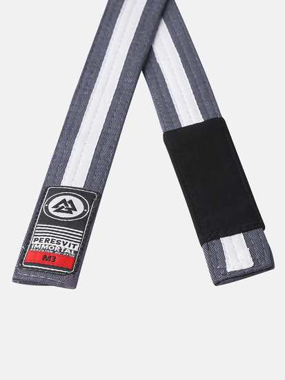 Kids BJJ Gi Belt Grey White Stripe, Photo No. 2